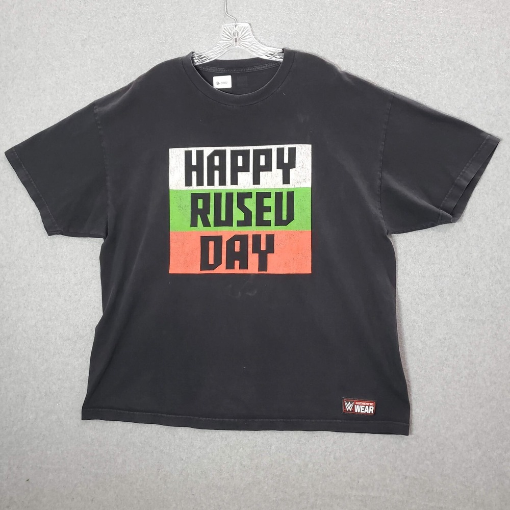 WWE Men Shirt XL Black Happy Rusev Day Graphic Short Sleeve Tee READ